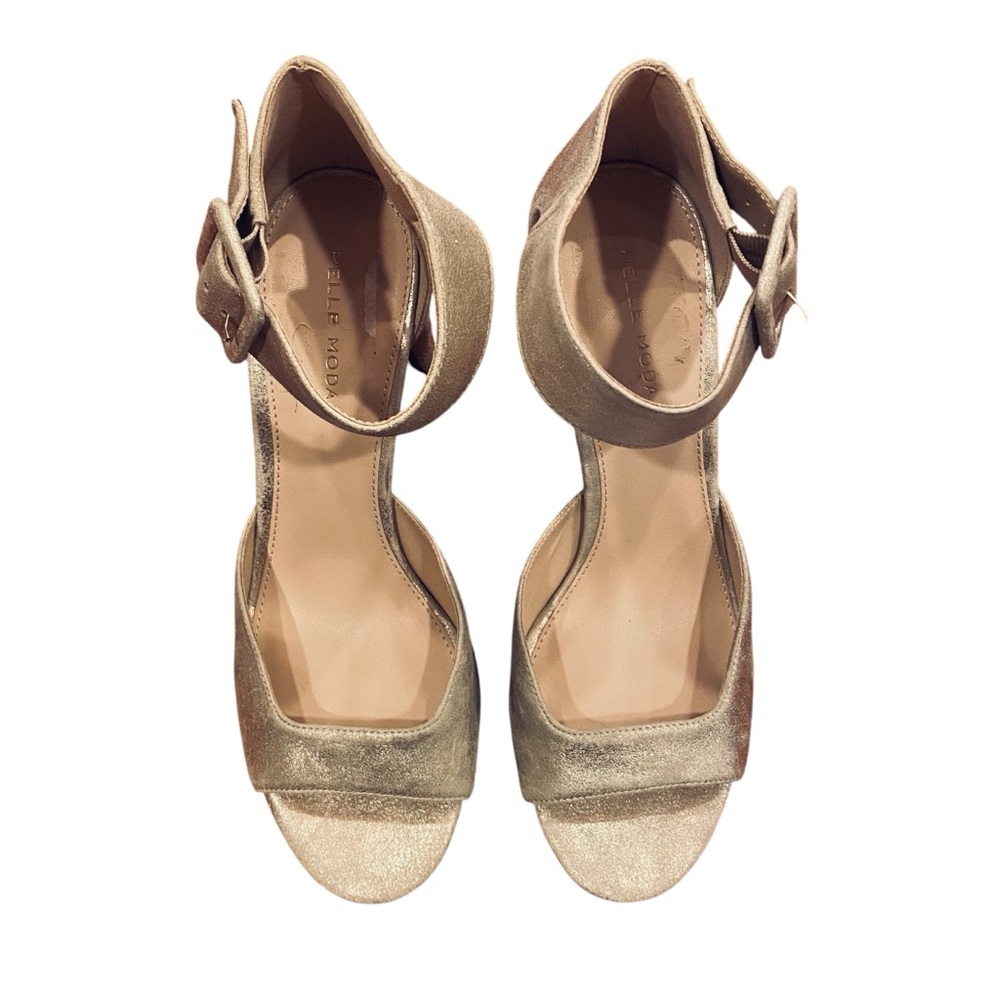Pelle Moda Metallic Gold Ankle Strap Open-Toe Heels